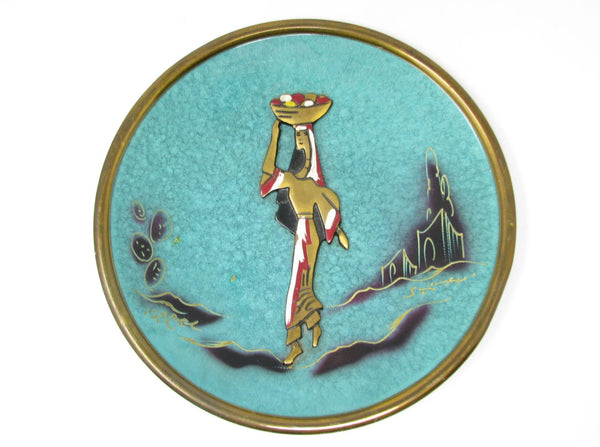 edgebrookhouse Vintage Israel Enameled Brass Decorative Plate with Figure