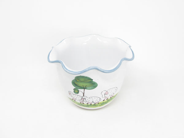 Vintage Italian Ceramic Bowl or Planter Pot with Sheep and Trees