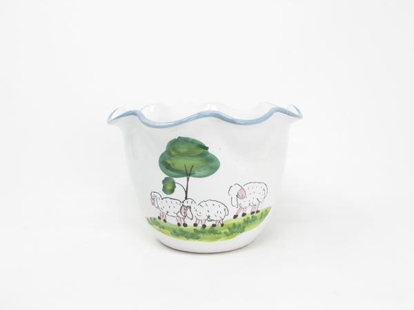 Vintage Italian Ceramic Bowl or Planter Pot with Sheep and Trees