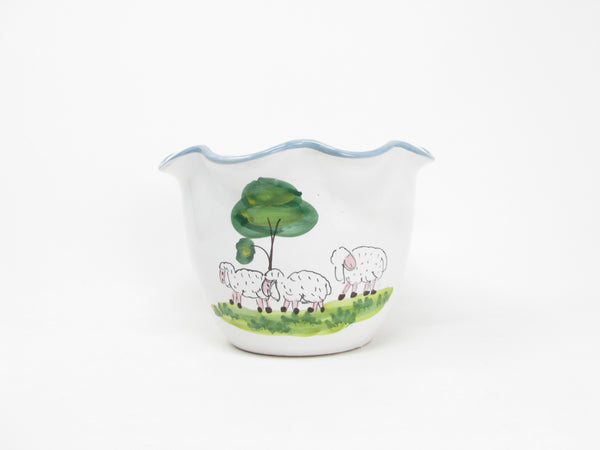 Vintage Italian Ceramic Bowl or Planter Pot with Sheep and Trees