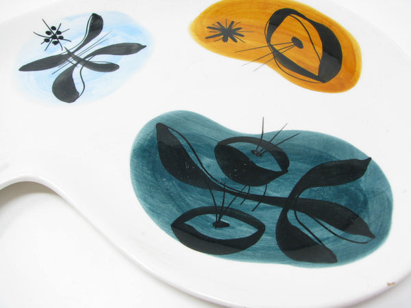 edgebrookhouse Vintage Italian Ceramic Kidney Shaped Platter with Hand-Painted Atomic Design