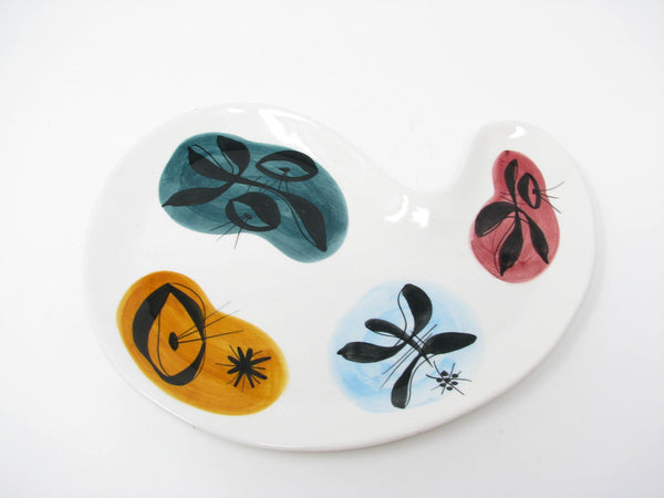 edgebrookhouse Vintage Italian Ceramic Kidney Shaped Platter with Hand-Painted Atomic Design
