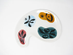 Vintage Italian Ceramic Kidney Shaped Platter with Hand-Painted Atomic Design
