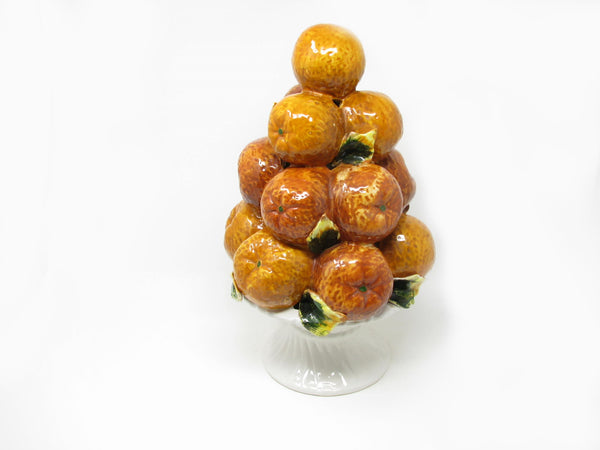 edgebrookhouse - Vintage Italian Ceramic Orange Fruit Topiary with White Pedestal Base