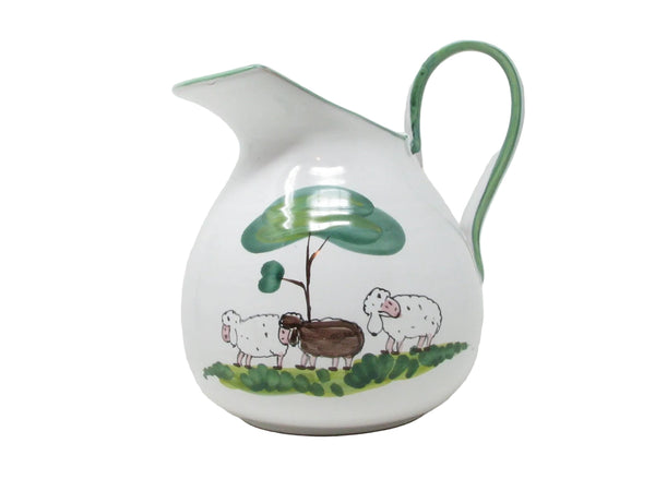 Vintage Italian Ceramic Pitcher with Whimsical Sheep Pattern