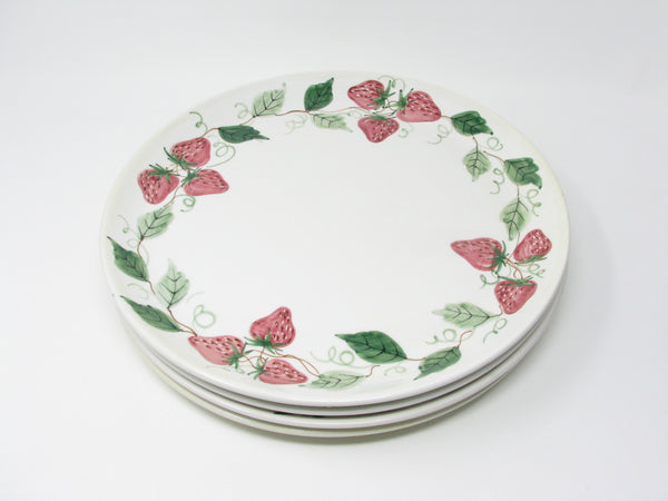 Vintage Italian Coupe Ceramic Charger or Chop Plates with Hand-Painted Strawberry Pattern - 4 Pieces