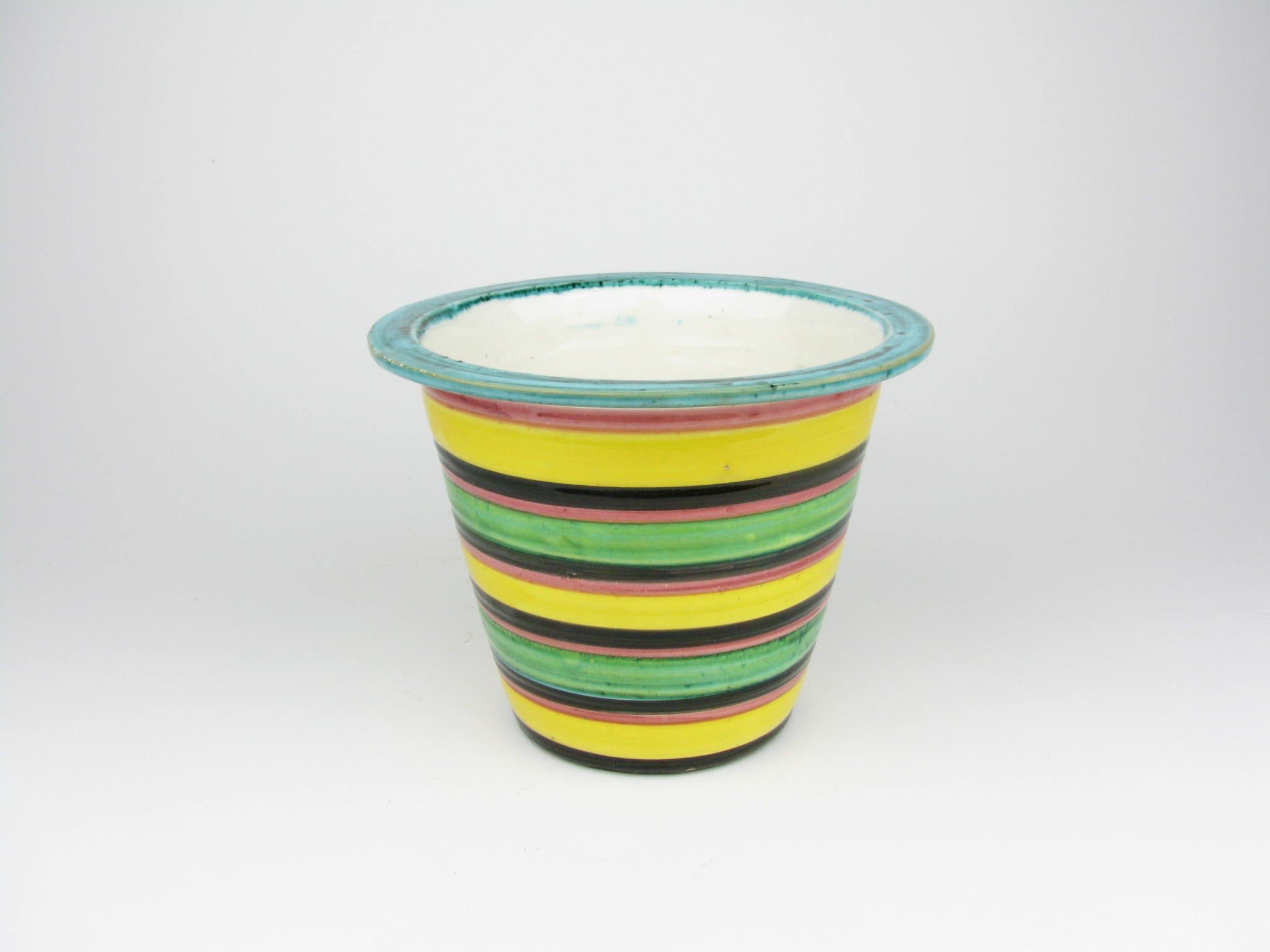hand painted indoor plant pots Vintage Italian Pottery Plant Pot with Hand-Painted Multicolor Striped – edgebrookhouse