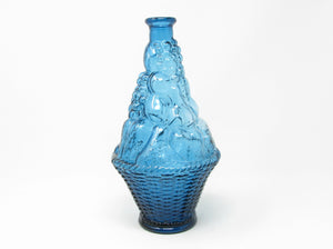 Vintage Italian Empoli Turquoise Glass Fruit Basket Topiary Shaped Bottle Made in Italy