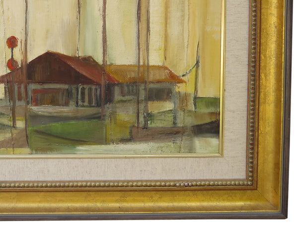 edgebrookhouse Vintage Jan Evans Oil Painting on Mason Board in Gilt Gesso Frame
