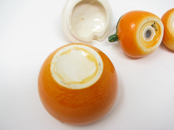 edgebrookhouse Vintage Japan Ceramic Orange or Tangerine Shaped Salt & Pepper Shakers with Condiment Jar - 3 Pieces