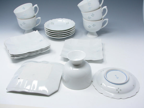 edgebrookhouse - Vintage Japanese Arita-Yaki Porcelain Dinnerware Set with Hotaru Bori Translucent Heart Clover Design - 37 Pieces