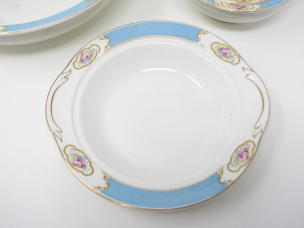 edgebrookhouse - Vintage Johnson Brothers Earthenware Serving Dishes with Aqua Blue Band and Gold Details - 6 Pieces