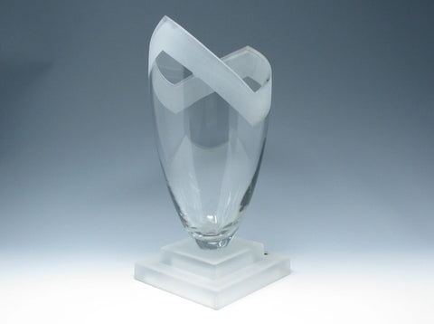 edgebrookhouse - Vintage Jorgen Mortensen JM Glass Portugal Glass Vase on Frosted Tiered Pedestal