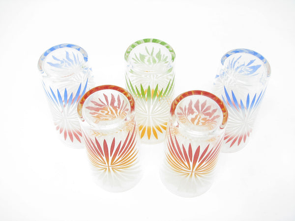Vintage Juice Glasses with Multi Color Splash or Fireworks Design - 5 Pieces