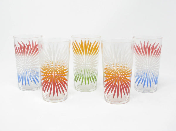 Vintage Juice Glasses with Multi Color Splash or Fireworks Design - 5 Pieces