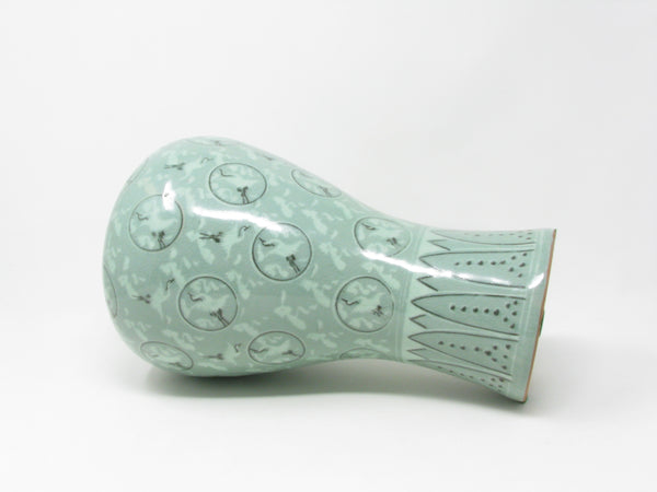Vintage Korean Celadon Meiping Vase with Cranes
