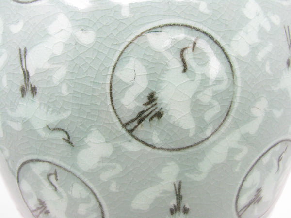 Vintage Korean Celadon Meiping Vase with Cranes