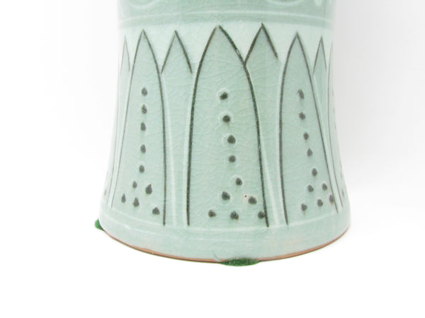 Vintage Korean Celadon Meiping Vase with Cranes