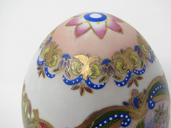 Vintage Large Asian Painted Egg on Lacquered Stand