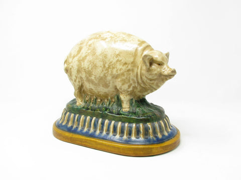 Vintage Large Ceramic Pig Statue on Pedestal