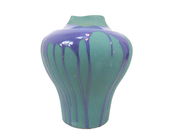 edgebrookhouse Vintage Large Haeger Pottery Vase With Matte Teal and Glossy Purple Drip Glaze