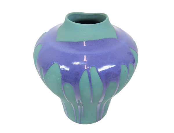 edgebrookhouse Vintage Large Haeger Pottery Vase With Matte Teal and Glossy Purple Drip Glaze