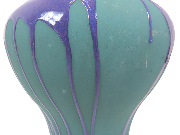 edgebrookhouse Vintage Large Haeger Pottery Vase With Matte Teal and Glossy Purple Drip Glaze