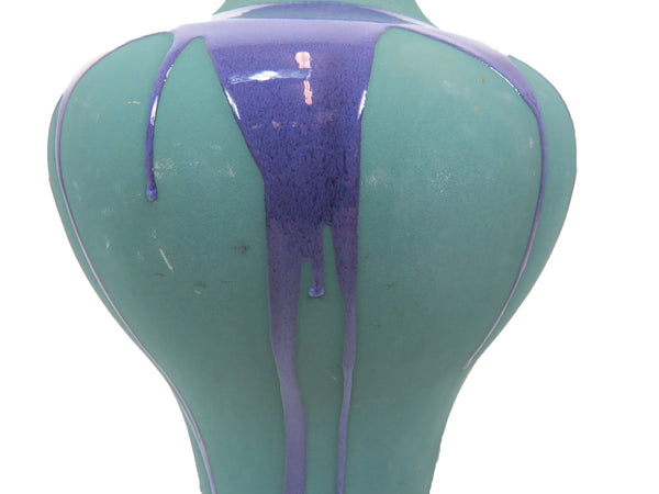 edgebrookhouse Vintage Large Haeger Pottery Vase With Matte Teal and Glossy Purple Drip Glaze