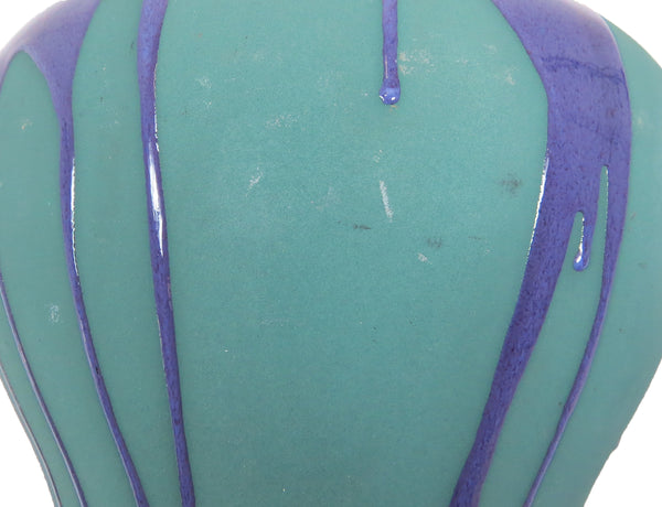 edgebrookhouse Vintage Large Haeger Pottery Vase With Matte Teal and Glossy Purple Drip Glaze