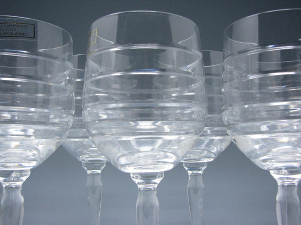 edgebrookhouse - Vintage Leaded Crystal Goblets with Modern Cut Horizontal Ring Design Made in Poland for Karen Neuburger - 8 Pieces