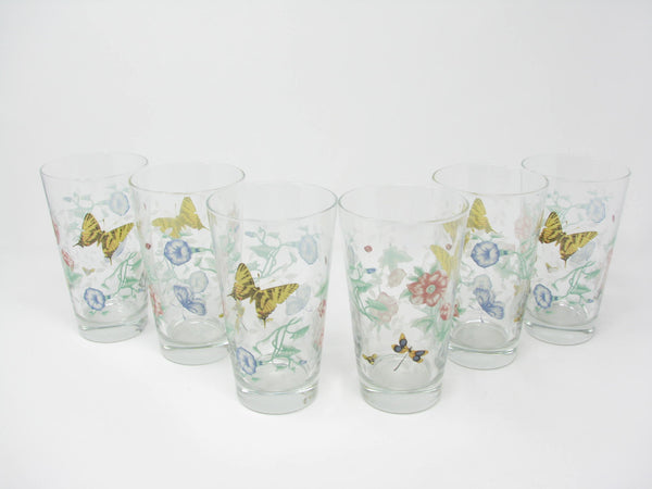 edgebrookhouse - Vintage Lenox Butterfly Meadow Glass Tumblers or Hiballs Made by Libbey - 6 Pieces - 2 Sets Available