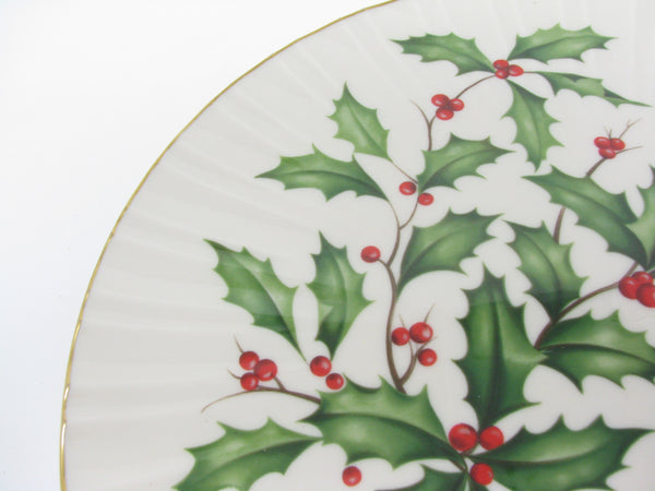 Vintage Lenox Holiday Pedestal Cake Stand with Holly and Gold Trim