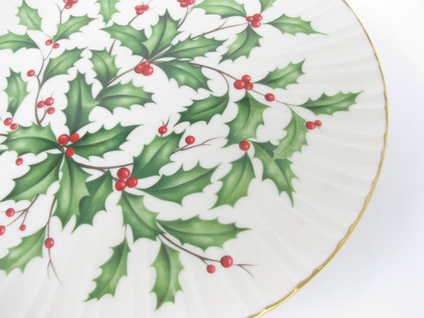 Vintage Lenox Holiday Pedestal Cake Stand with Holly and Gold Trim