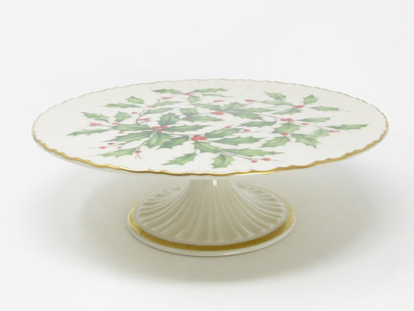 Vintage Lenox Holiday Pedestal Cake Stand with Holly and Gold Trim