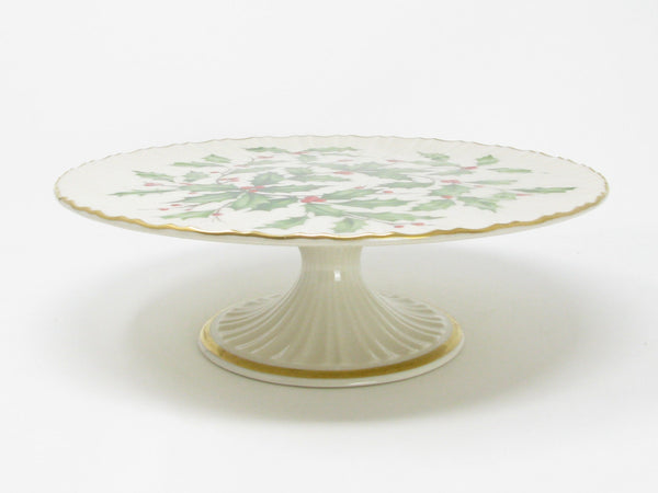 Vintage Lenox Holiday Pedestal Cake Stand with Holly and Gold Trim