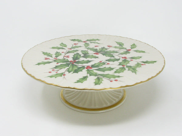 Vintage Lenox Holiday Pedestal Cake Stand with Holly and Gold Trim