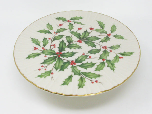 Vintage Lenox Holiday Pedestal Cake Stand with Holly and Gold Trim