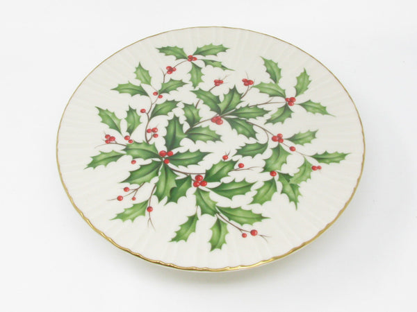Vintage Lenox Holiday Pedestal Cake Stand with Holly and Gold Trim