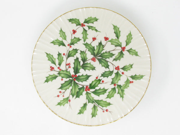 Vintage Lenox Holiday Pedestal Cake Stand with Holly and Gold Trim