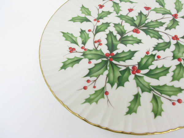 Vintage Lenox Holiday Pedestal Cake Stand with Holly and Gold Trim