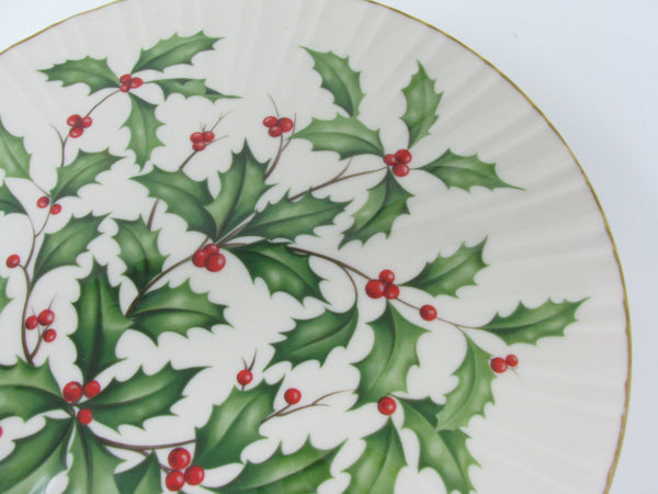 Vintage Lenox Holiday Pedestal Cake Stand with Holly and Gold Trim