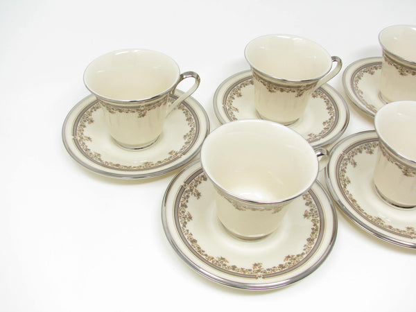 edgebrookhouse - Vintage Lenox Lace Point Floral Cups and Saucers with Platinum Rim - 10 Pieces