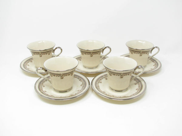 edgebrookhouse - Vintage Lenox Lace Point Floral Cups and Saucers with Platinum Rim - 10 Pieces