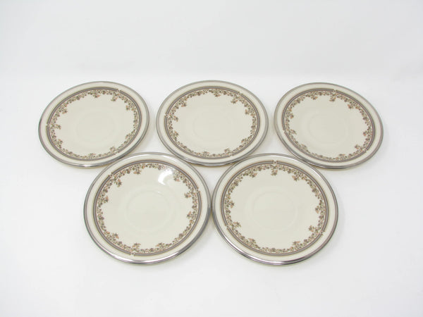 edgebrookhouse - Vintage Lenox Lace Point Floral Cups and Saucers with Platinum Rim - 10 Pieces