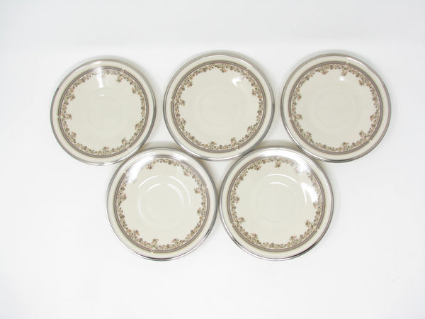 edgebrookhouse - Vintage Lenox Lace Point Floral Cups and Saucers with Platinum Rim - 10 Pieces