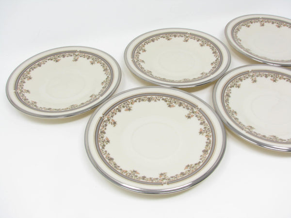 edgebrookhouse - Vintage Lenox Lace Point Floral Cups and Saucers with Platinum Rim - 10 Pieces