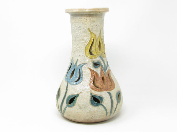 Vintage Letitia Alarzon Mexican Folk Art Reticulated Terracotta Pottery Vase with Tulips