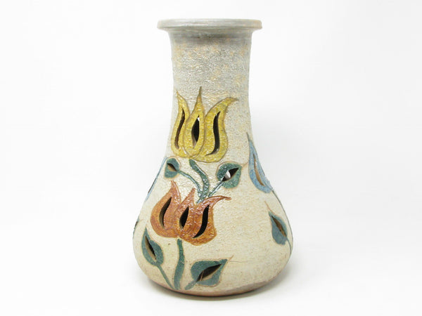 Vintage Letitia Alarzon Mexican Folk Art Reticulated Terracotta Pottery Vase with Tulips