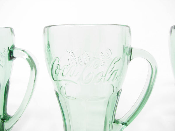 Vintage Libbey Coca Cola Thick Green Glass Mugs - 3 Pieces