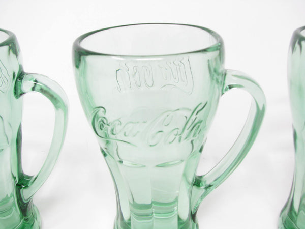 Vintage Libbey Coca Cola Thick Green Glass Mugs - 3 Pieces